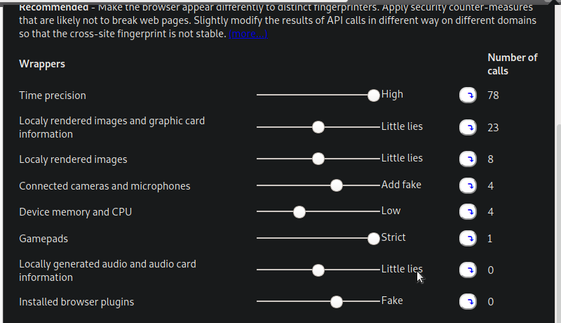 You can see the number of calls for each wrapping group and fine-tune the protection for the
visited page