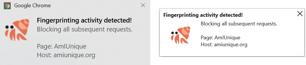 Notification example for Chrome (left) and Firefox (right).