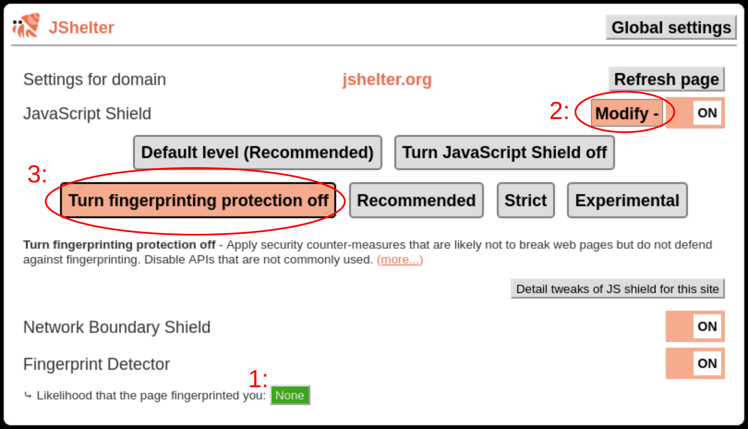 Turn JSS fingerprinting protection off